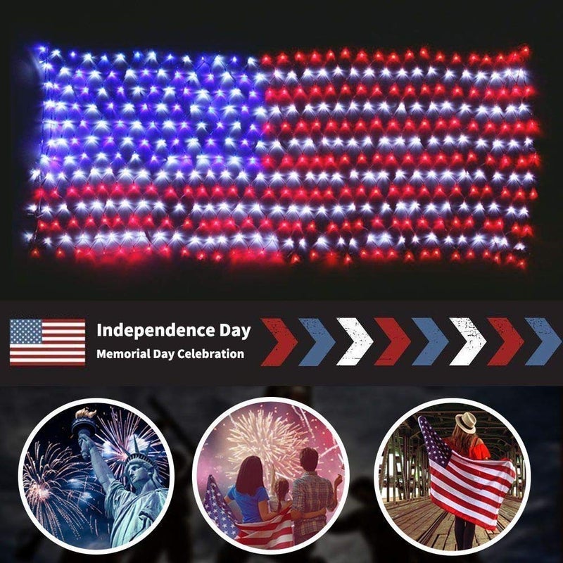 DBFAIRY Solar American Flag Lights Outdoor,420 LEDs American Flag Net Lights 6.5ft x 3.28ft Super Bright,Memorial Day Decorations of The United States for Independence/National/Memorial Day,July 4th - Image 5